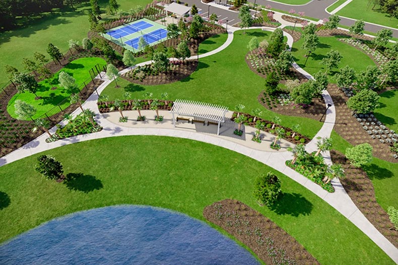 Aerial rendering of the grounds of Hammock Walk at Nexton in Summerville, South Carolina.