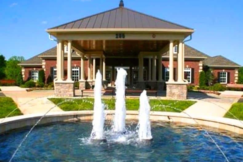 A water feature in front of a community building at StoneBridge in Lebanon, Tennessee.