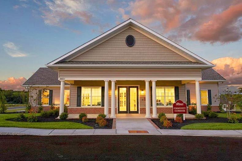 Exterior view of the community clubhouse in The Arbours at Eagle Pointe in Philadelphia, Pennsylvania.