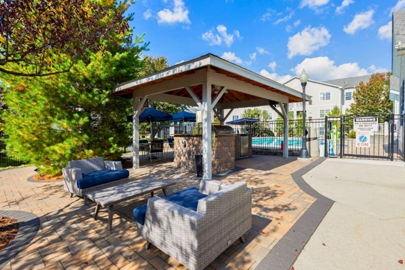 The outdoor patio at Heathergate at Oxford Valley in Langhorne, Pennsylvania.