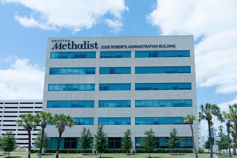 Exterior view of Methodist Josie Roberts Administration Building in Houston, Texas, a good place to retire.
