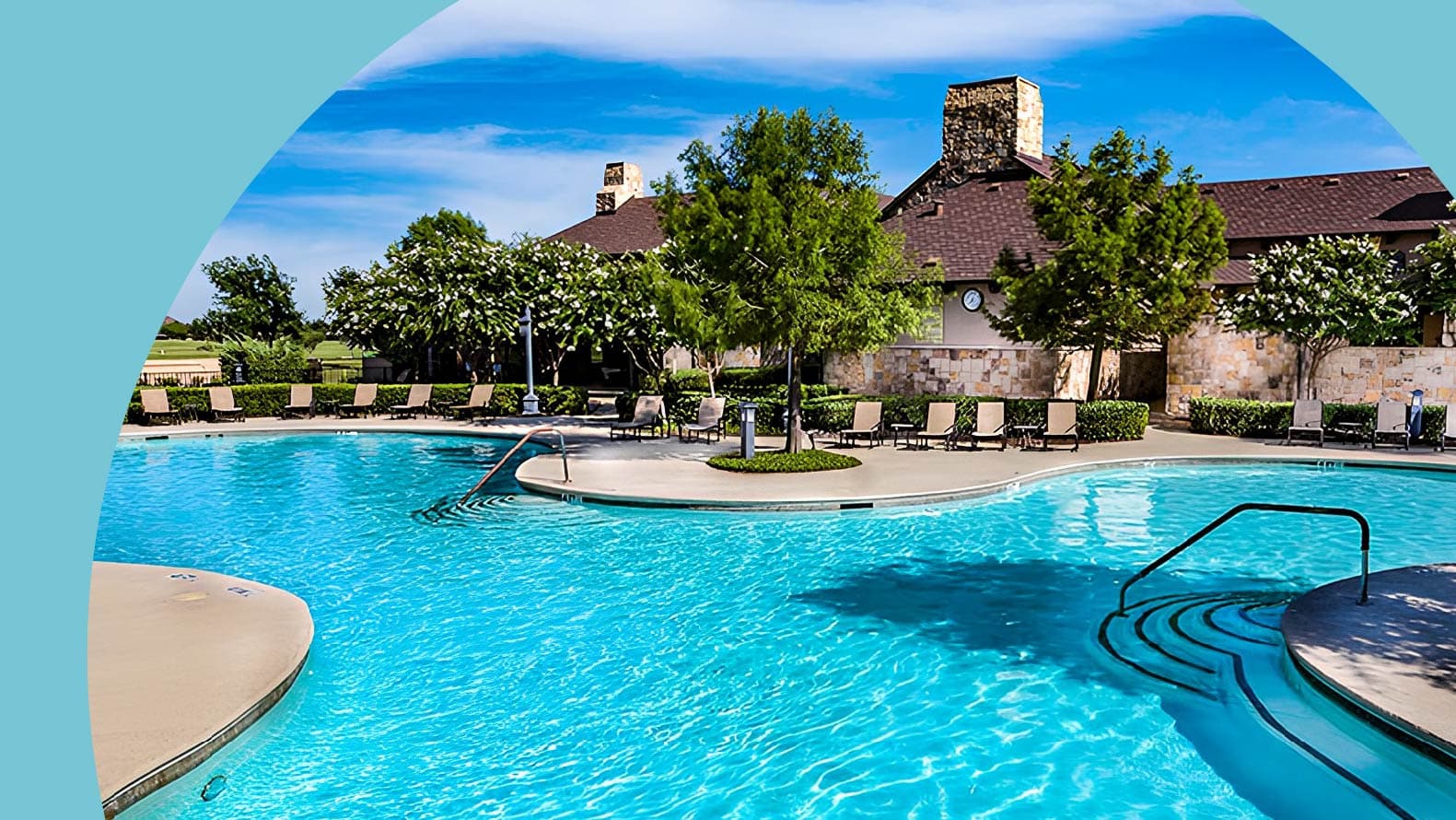 The outdoor pool behind the clubhouse at Robson Ranch.