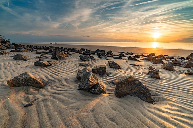 Stunning clouds cover the sky during sunset at Jekyll Island, Georgia.