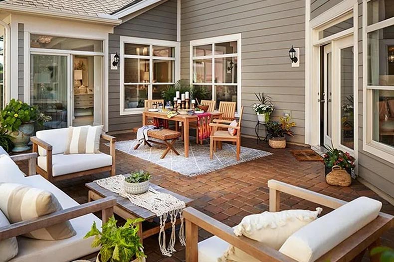 An outdoor patio at a home in The Grove at Cedar Hills in Lenoir City, Tennessee.