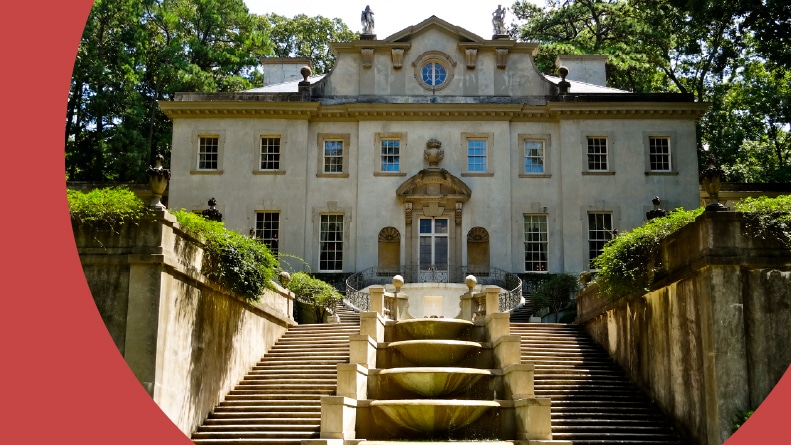 Rear facade of the beautiful and historic Swan House in Atlanta, Georgia.