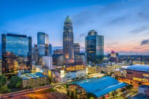 The skyline of Charlotte, North Carolina at night.