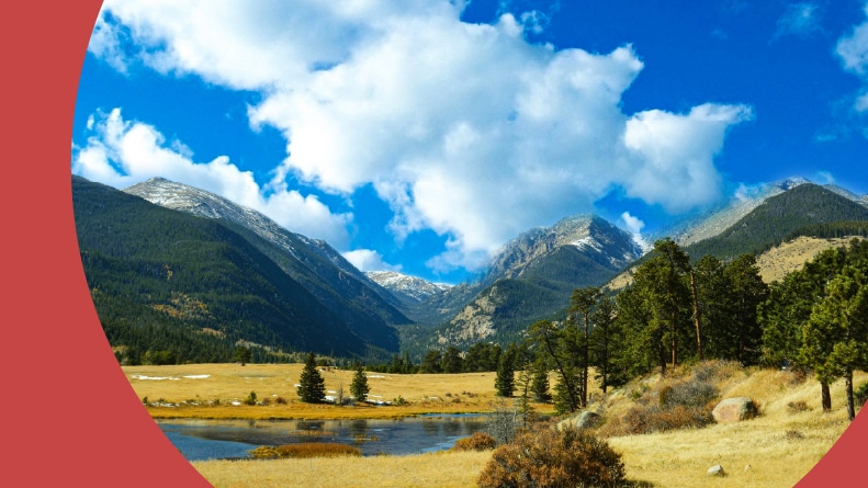 The mountain landscape on a sunny day near Denver, Colorado.
