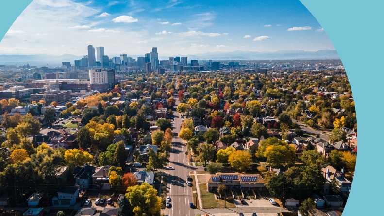Aerial view of Downtown Denver, Colorado.