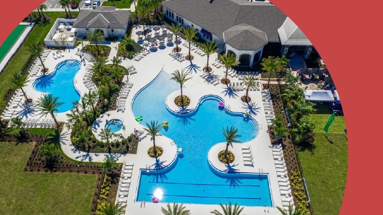 Aerial view of the resort-style pool in Four Seasons at Orlando in Kissimmee, Florida.