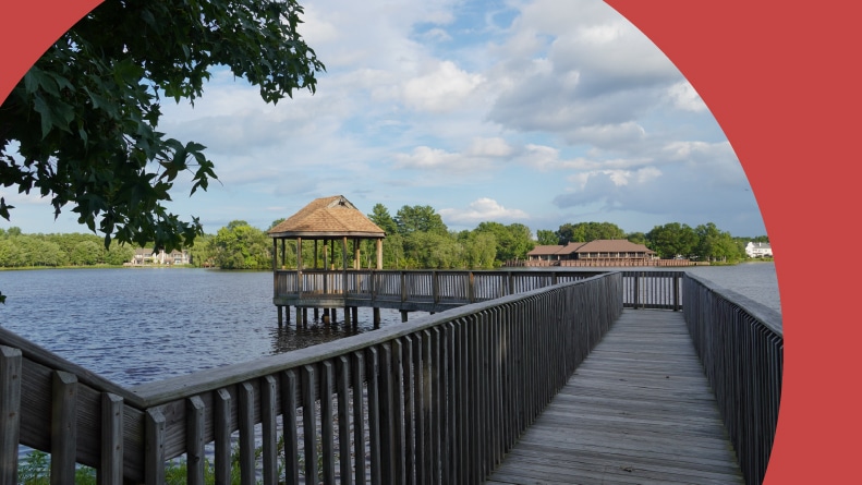 A boardwalk on Taunton Lake in Medford, New Jersey,  a good place to retire.