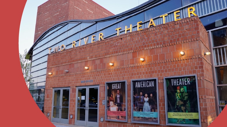 Exterior view of Red Bank, New Jersey's landmark Count Basie Theater and Two River Theater.
