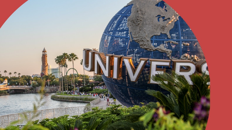 The iconic Universal globe at Universal Studios in Orlando, Florida.
