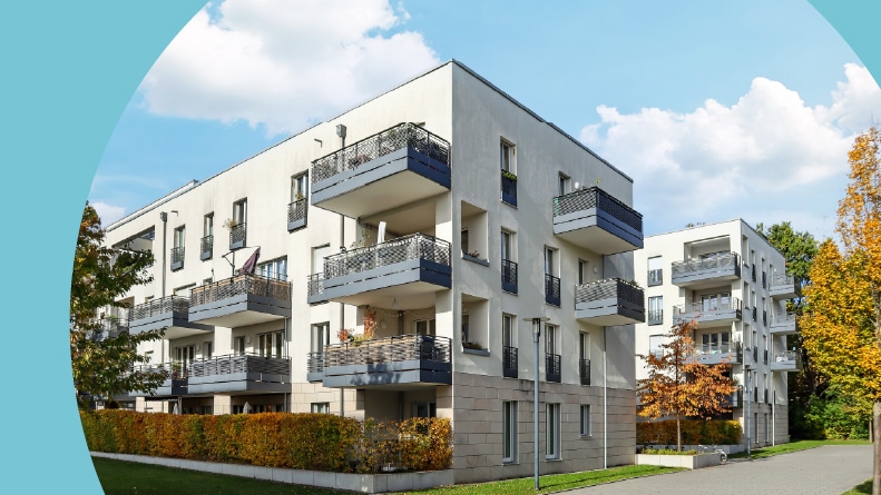 Exterior view of a 55+ apartment buiulding.