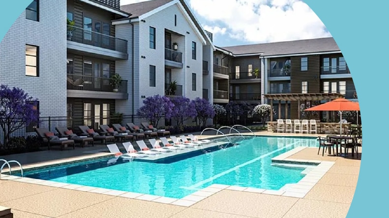 The outdoor pool at Album Benbrook in Benbrook, Texas.