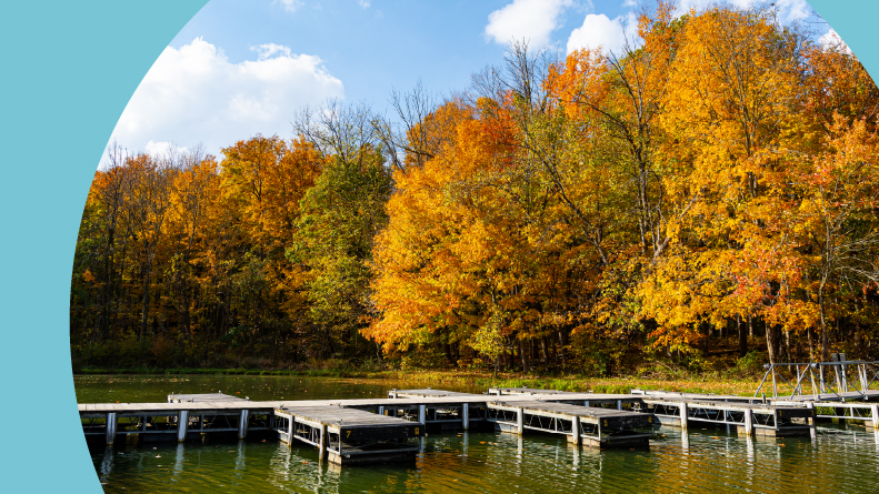 Empty boat piers at Potato Creek State Park in North Liberty, Indiana.