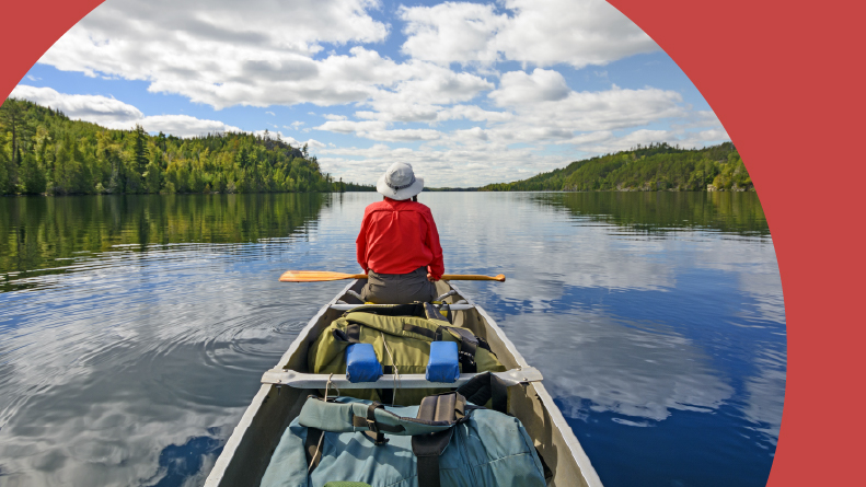 Canoer on Kekekabic Lake in the Boundary Waters in Minnesota.