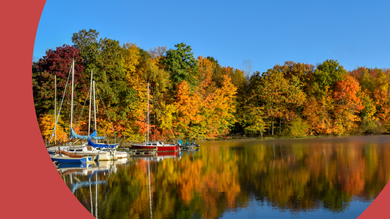 Docked boats on a lake in Mansfield, Ohio.