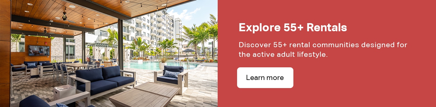 A "Learn more" button beside an image of Overture Doral in Doral, Florida.