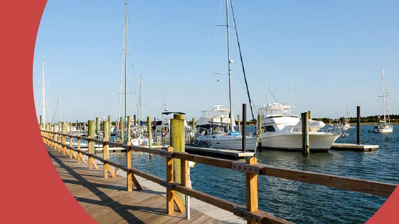 Boats at a dock in Beaufort, South Carolina.