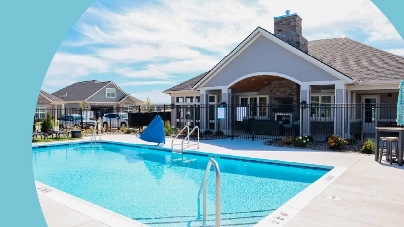 The outdoor pool at The Courtyards at Parkside in Waukee, Iowa.