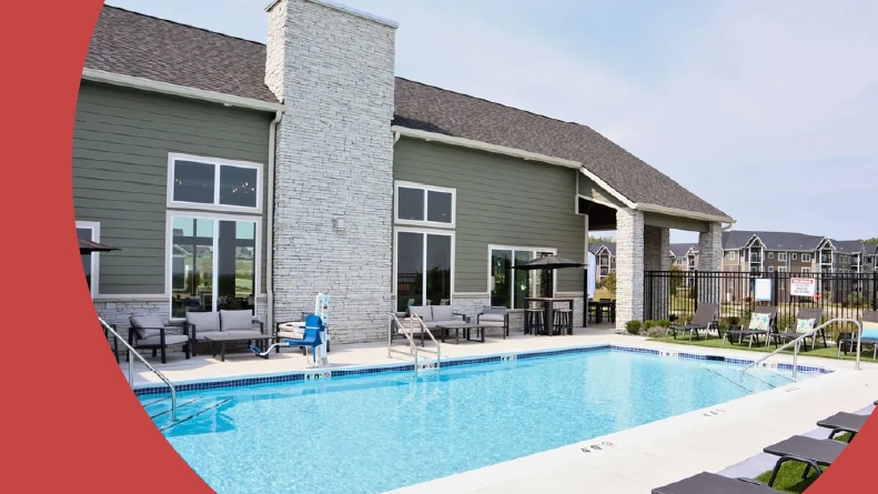The outdoor pool at The Courtyards at Windsor in Johnston, Iowa.