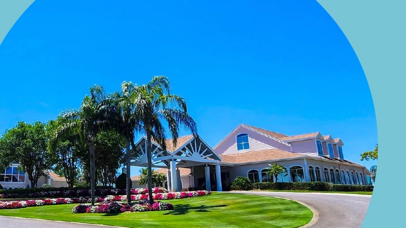 Palm trees beside the entrance to Timber Pines.