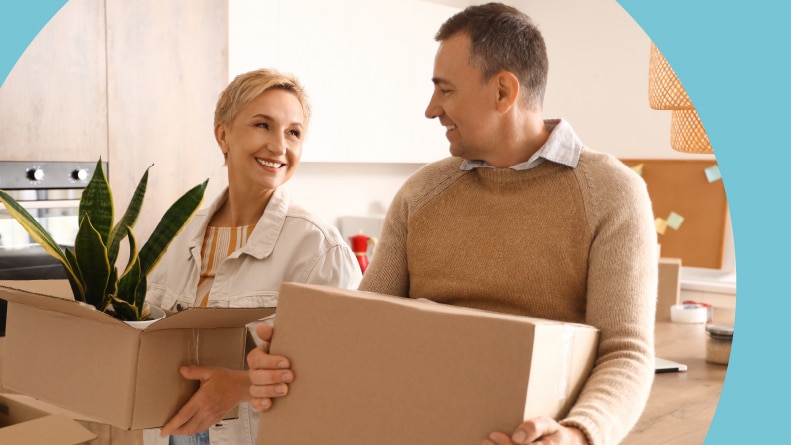 A 55+ couple moving out of their home and into an apartment.