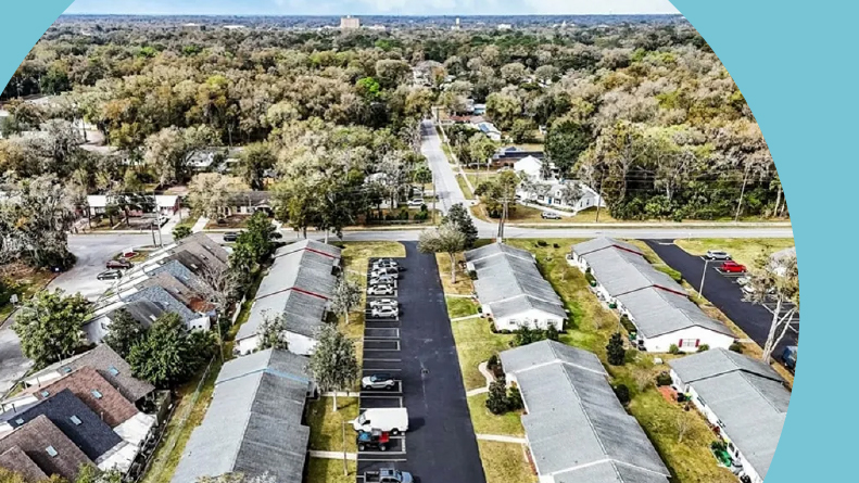 Aerial view of Alhambra Villas Condominiums in DeLand, Florida.