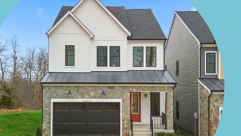 Exterior view of a model home in Lexington Square in Ashburn, Virginia.