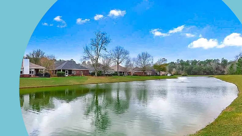 A pond on the grounds of LiveOak Village in Foley, Alabama.