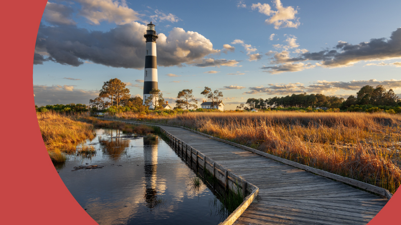 The Bodie Island Light Station in the Outer Banks of North Carolina.