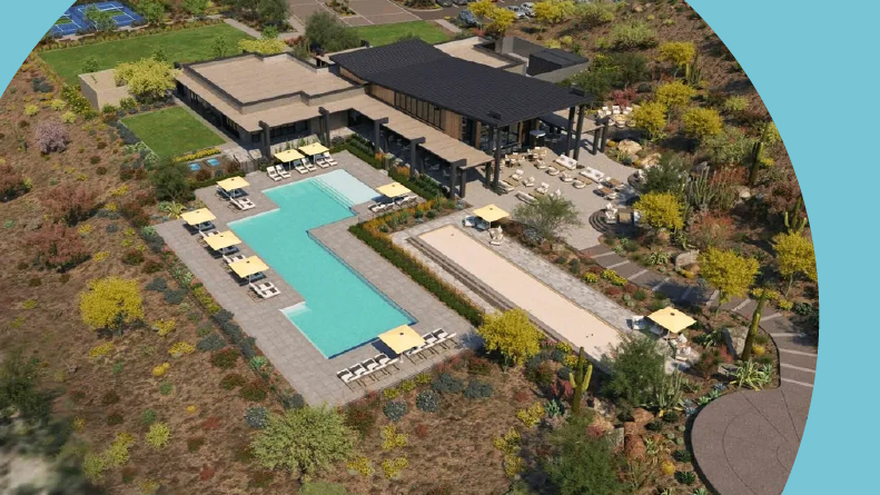 Aerial rendering of the amenities at Ridgecrest in Peoria, Arizona.
