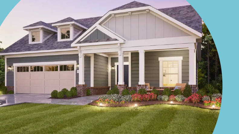 Rendering of an exterior view of a model home in The Courtyards at Quail Park in Mint Hill, North Carolina.