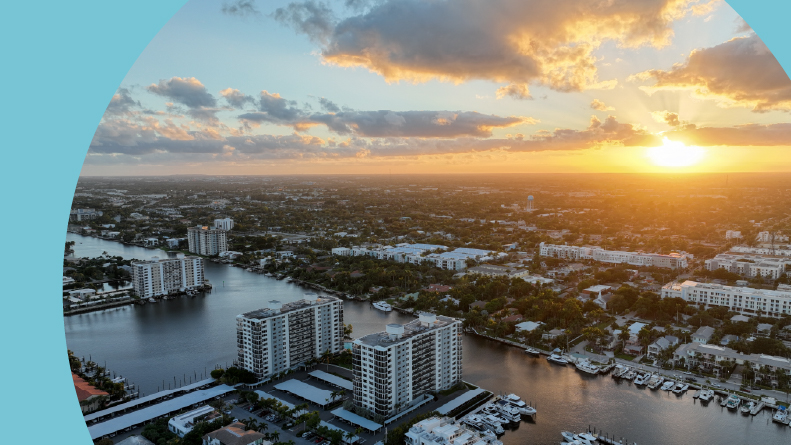 A sunset over the intracoastal waterway in Delray Beach, Florida.