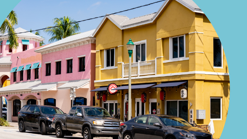 Businesses and restaurants Downtown Delray Beach, Florida.