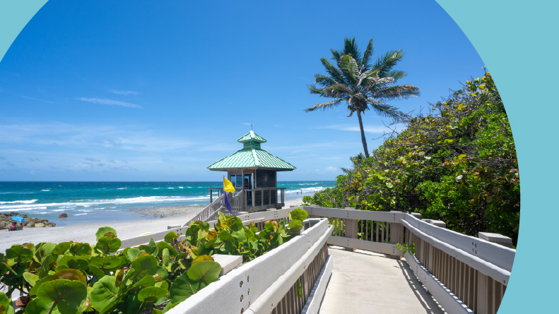 A boardwalk leading to a beach at Red Reef Park in Boca Raton, Florida.