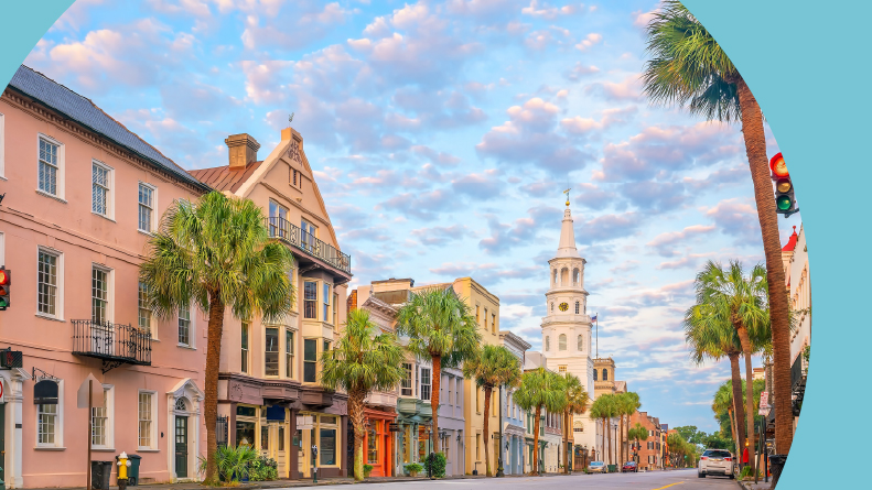 The downtown cityscape of Charleston, South Carolina.
