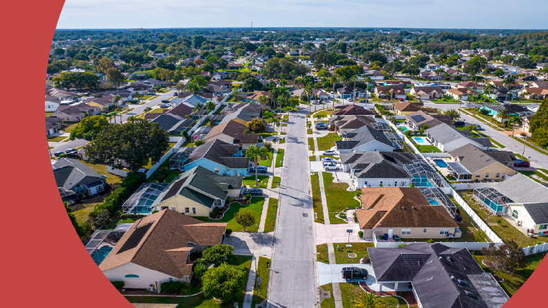 Aerial view of Tampa suburbs in Florida.