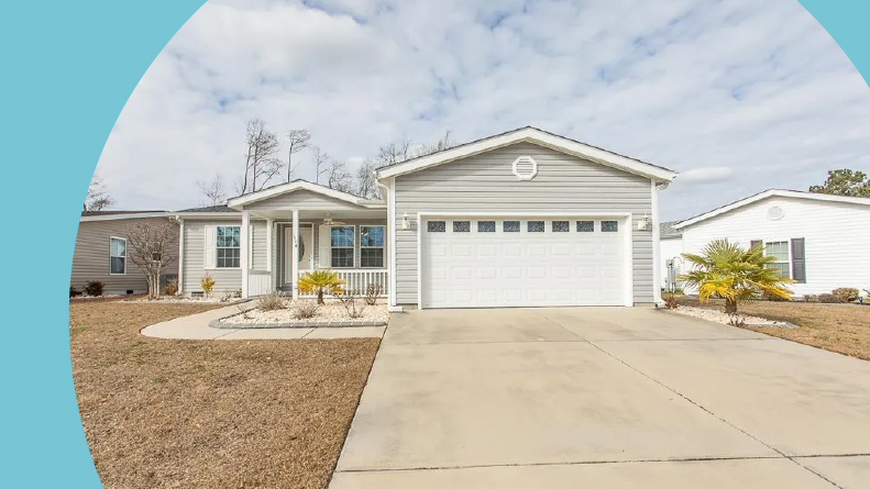 Exterior view of a model home at Lakeside Crossing in Conway, South Carolina.