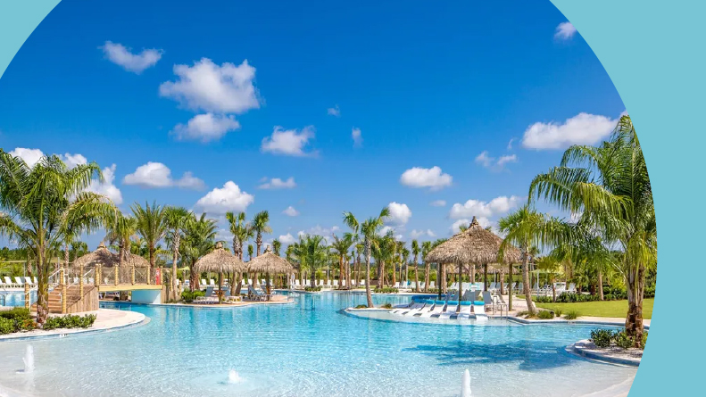 The resort-style outdoor pool at Latitude Margaritaville in Daytona Beach, Florida.