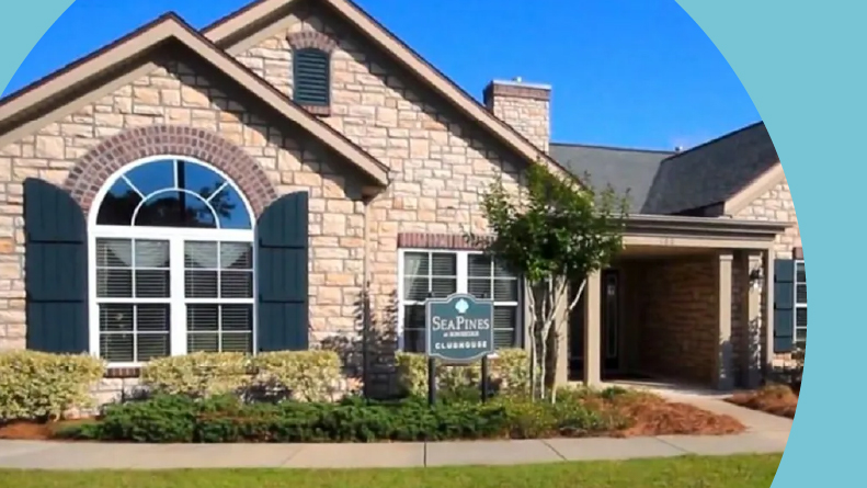 Exterior view of the clubhouse of Sea Pines at Bon Secour in Foley, Alabama.