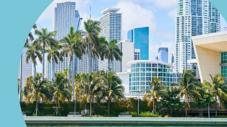 The Miami skyscrapers in the city center.