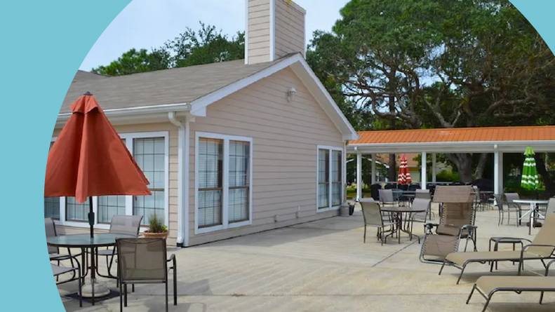 The outdoor patio at Oyster Bay Village in Gulf Shores, Alabama.