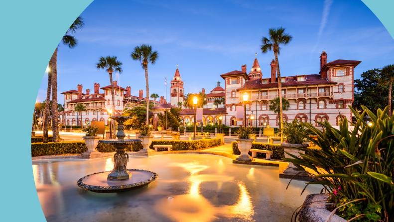 The downtown cityscape at Flagler College in St. Augustine, Florida.