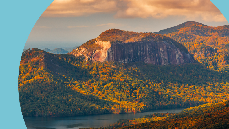 Table Rock State Park in South Carolina at dusk in autumn.
