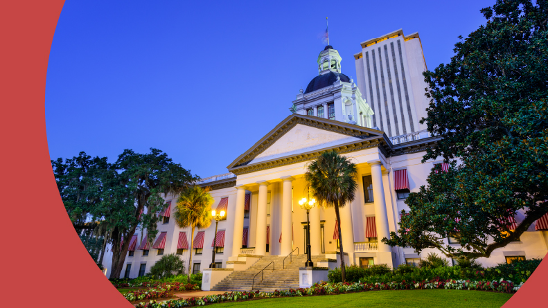 The old and new Capitol Building in Tallahassee, Florida.