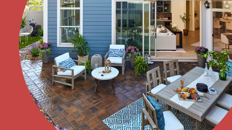 An outdoor patio in a model home in a 55+ community.