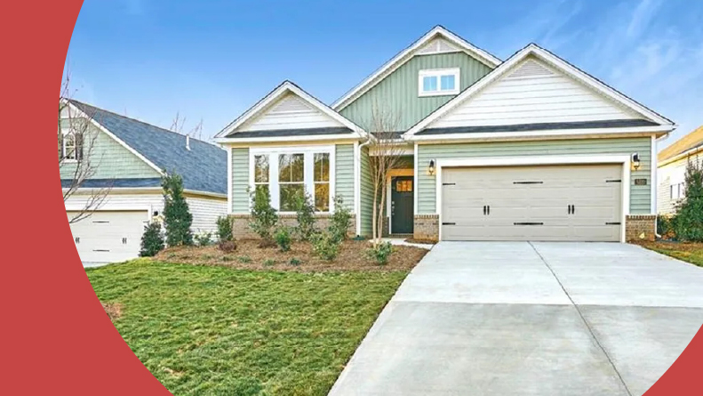 Exterior view of a model home at The Landing at Rocklyn in Clemmons, North Carolina.