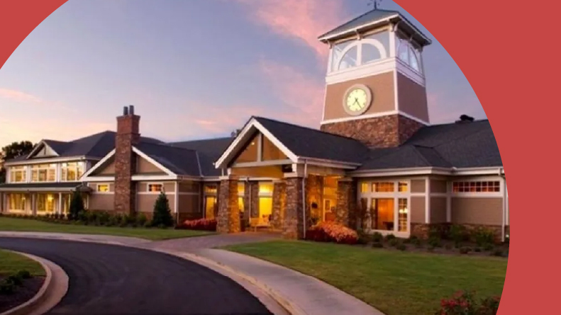 The clocktower at the entrance of Village at Deaton Creek in Hoschton, Georgia.