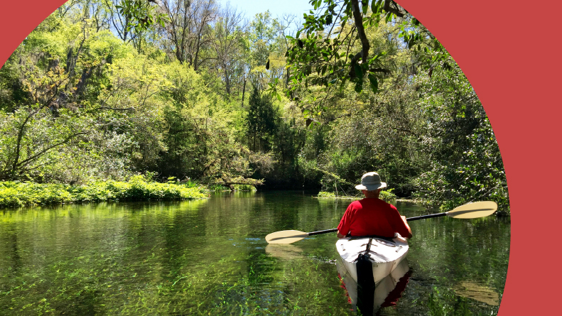 A person kayaking at Ichetucknee Springs State Park in Florida.